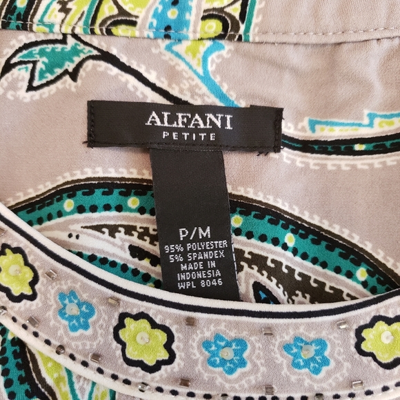 Alfani taupe and green paisley dress size PM - Picture 3 of 7